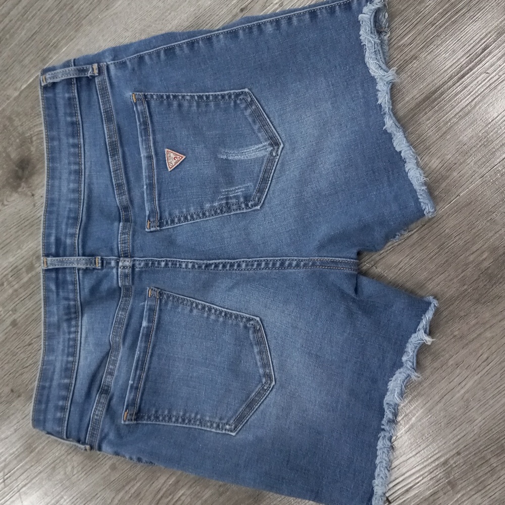 Guess Women's Distressed Denim Shorts - Blue - Picture 5 of 6